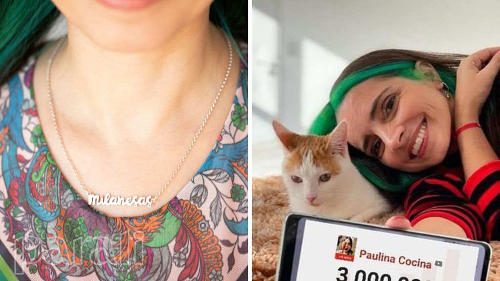 Paulina Cocina con su collar en honor a su gato Milanesa