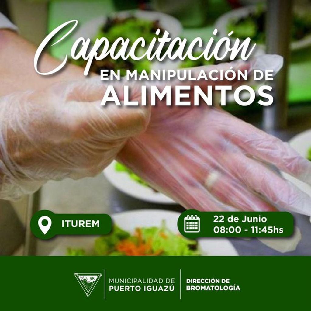 Realizarán curso de manipulación de alimentos en Puerto Iguazú.