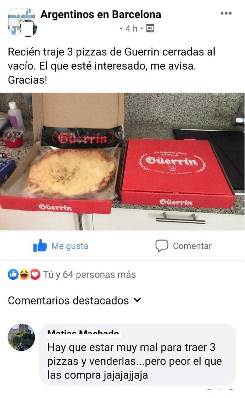 Una usuaria se llevó pizzas selladas al vacío de Guerrin y las vende a 20 euros cada una