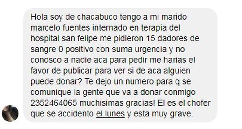 El desesperado pedido que hizo su mujer para conseguir dadores. (Captura)