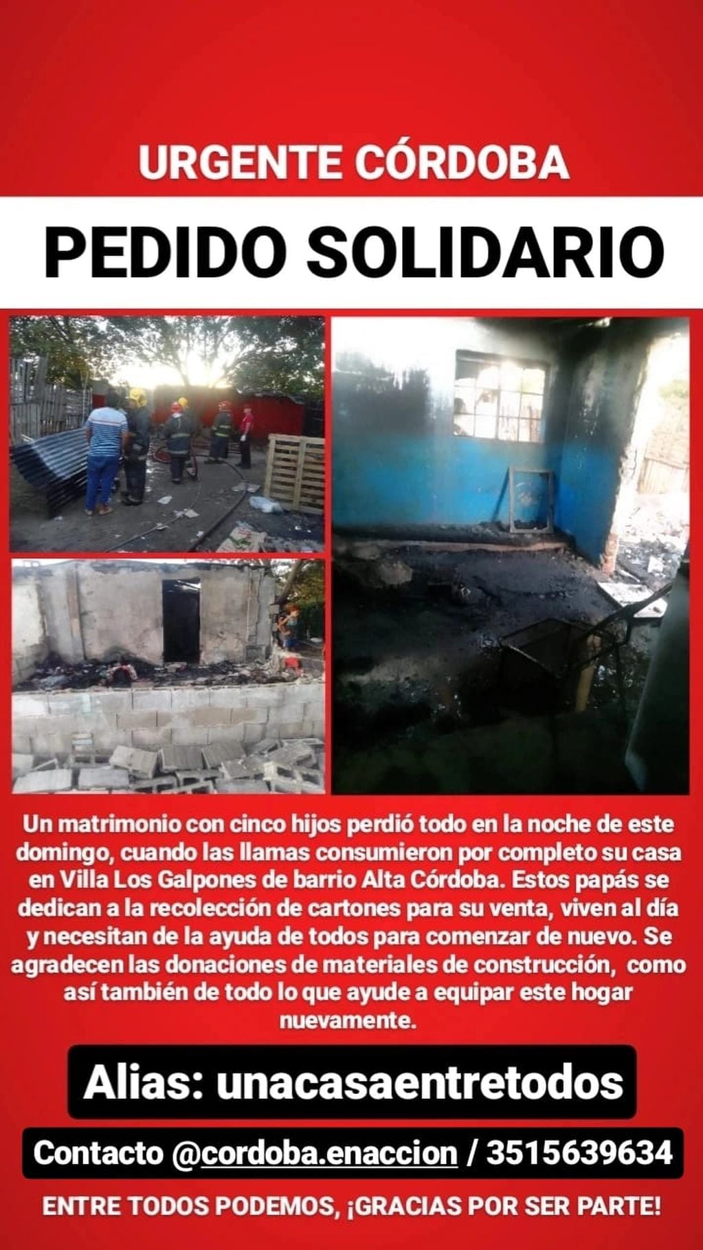 Incendio en barrio Alta Córdoba dejó a una familia sin hogar.