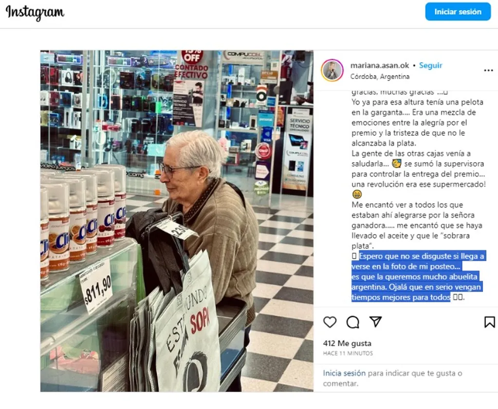 El posteo en Instagram de Mariana Asan que se volvió viral.