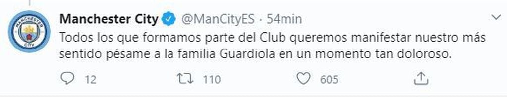 Manchester City y su mensaje de aliento para Guardiola. (Twitter)