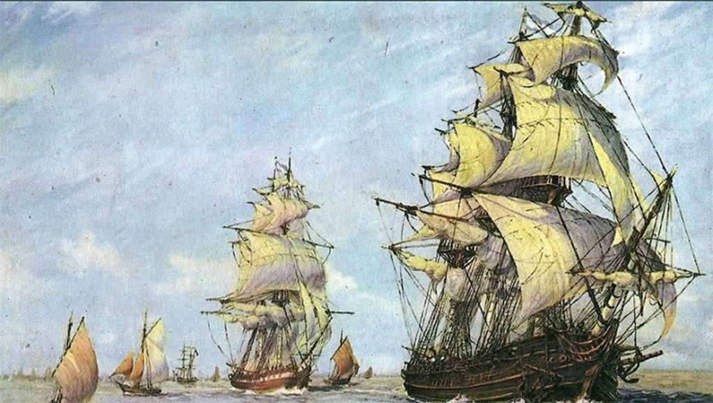 Flota de Brown encabezada  por la Fragata "Hércules".
