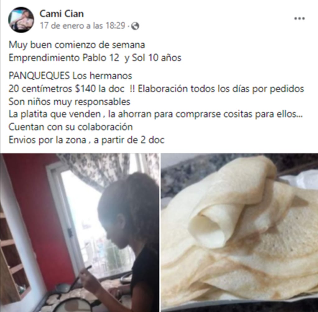 Las publicaciones que hace Camila para pormocionar el emprendimiendo de sus hijos.