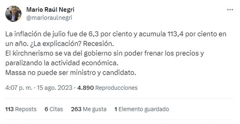 El diputado nacional deslizó que Argentina entró en "recesión".