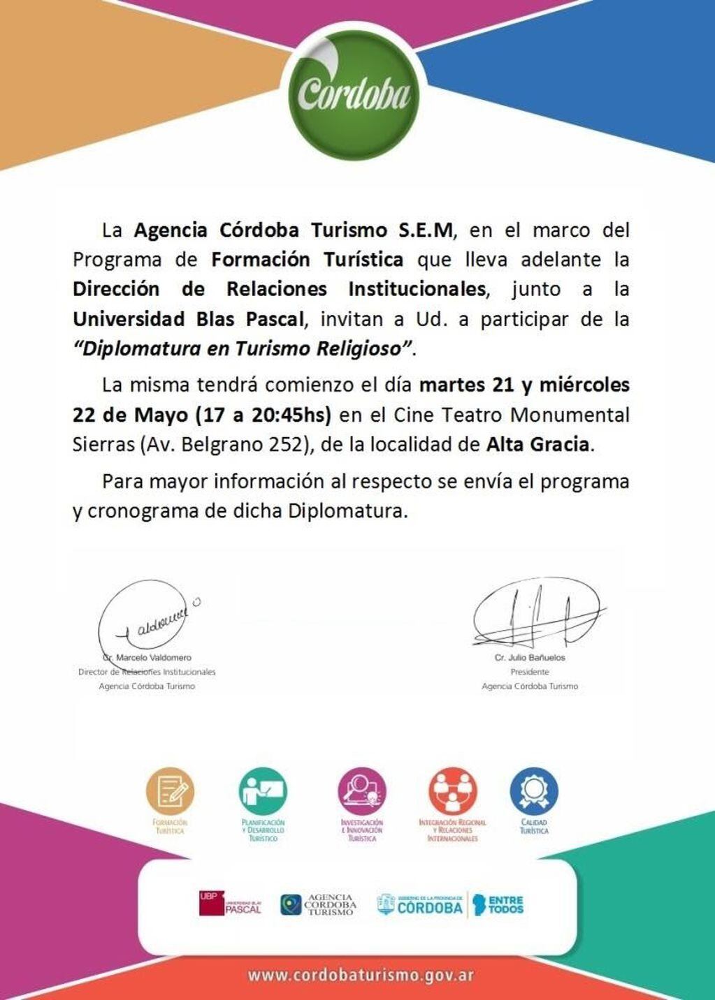 Firma del convenio entre la Secretaría de Turismo y Cultura de la Ciudad de Alta Gracia y la Agencia Córdoba Turismo.