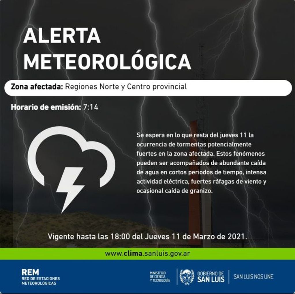 Alerta de la Red de Estaciones Meteorológicas de San Luis.