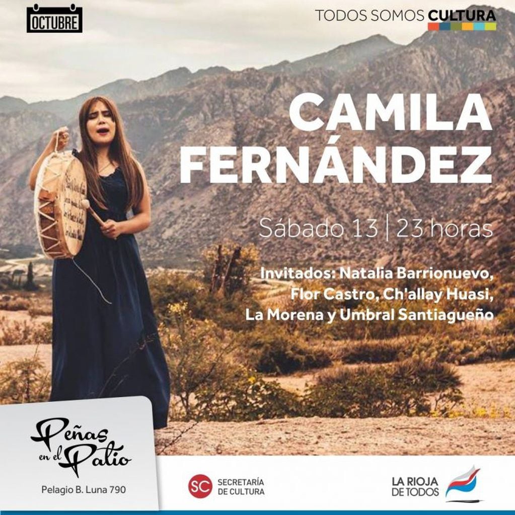 El sábado 13 también desde las 23 horas, será la noche de Camila Fernández