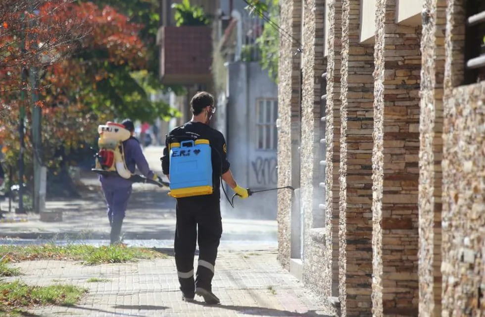 Operativo de desinfección en veredas y frentes de viviendas contra el Covid-19 en La Plata (Municipalidad de La Plata)