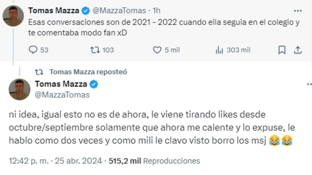 Tomás Mazza acusó a Tiago PZK de querer meterse con su pareja