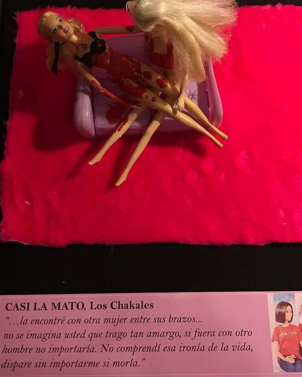 "Casi la mato" de Los Chakales representada con dos muñecas Barbie (Facebook)