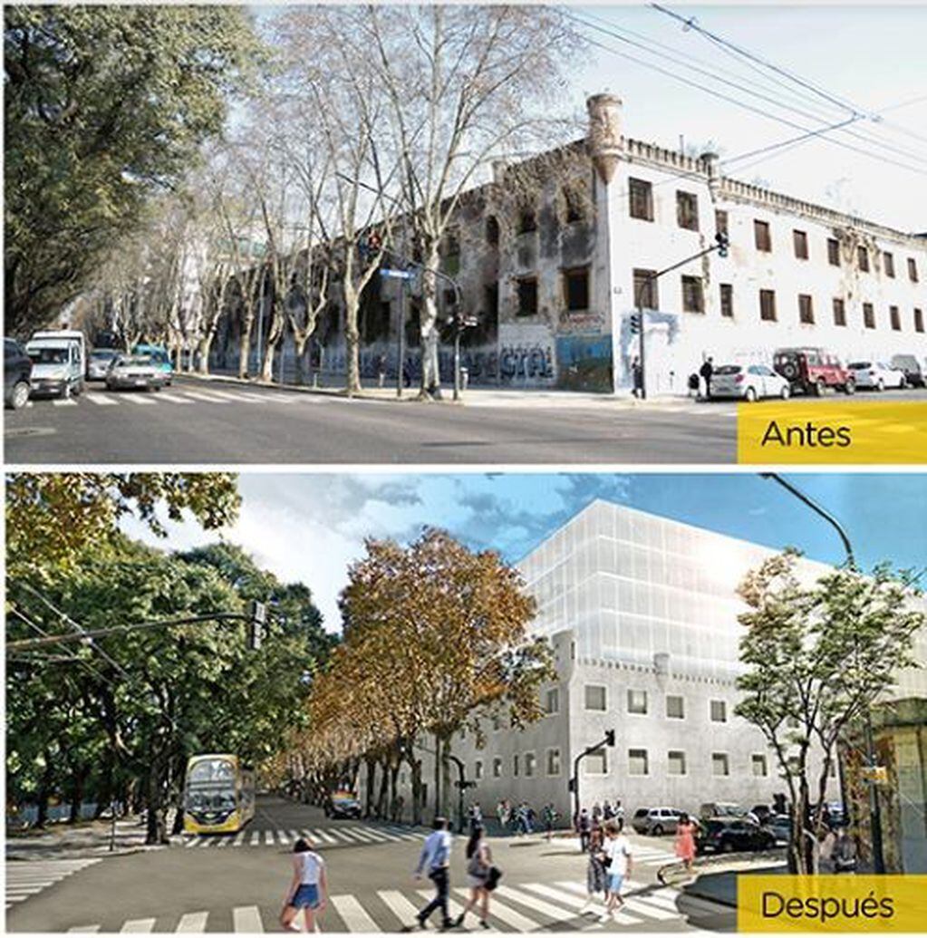 El antes y el después de la ex cárcel de Caseros. (GCBA)