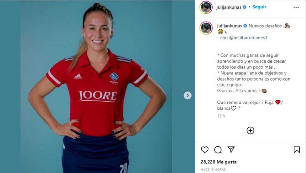 Julieta Jankunas en su nuevo equipo. (Instagram)
