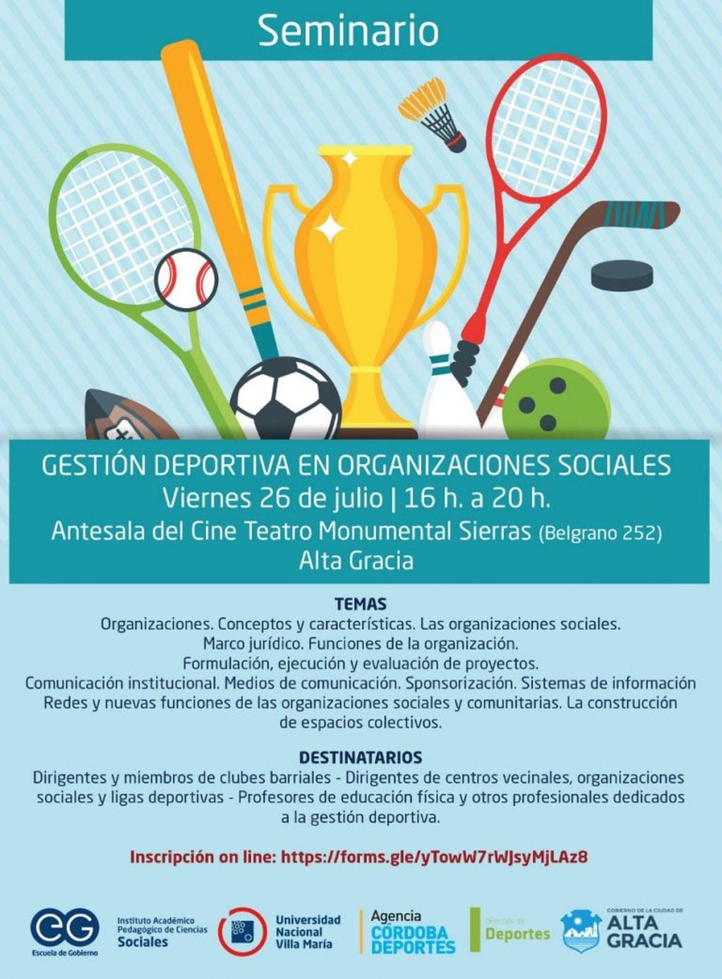 Seminario en Gestión Deportiva en Organizaciones Sociales, Alta Gracia.