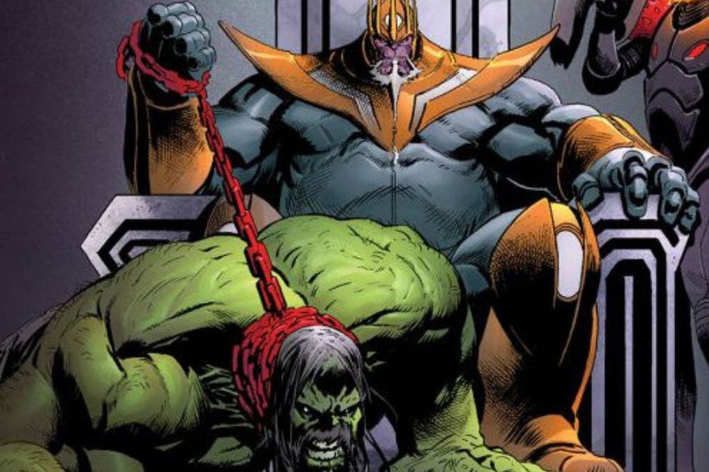 En uno de los comic de Marvel se puede ver a una versión de Thanos con Hulk como mascota.