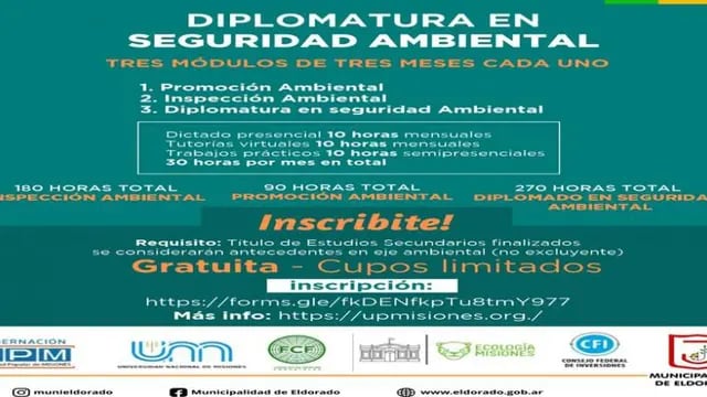 Se dictará la Diplomatura en Seguridad Ambiental en Eldorado