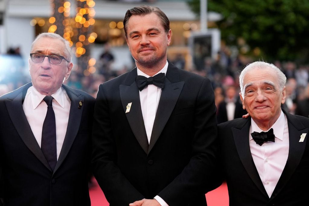 Robert De Niro, Leonardo Di Caprio y Martin Scorsese presentaron Killers of the Flowers Moon en el Festival Cannes 2023 (Foto: Scott Garfitt/Invision/AP)