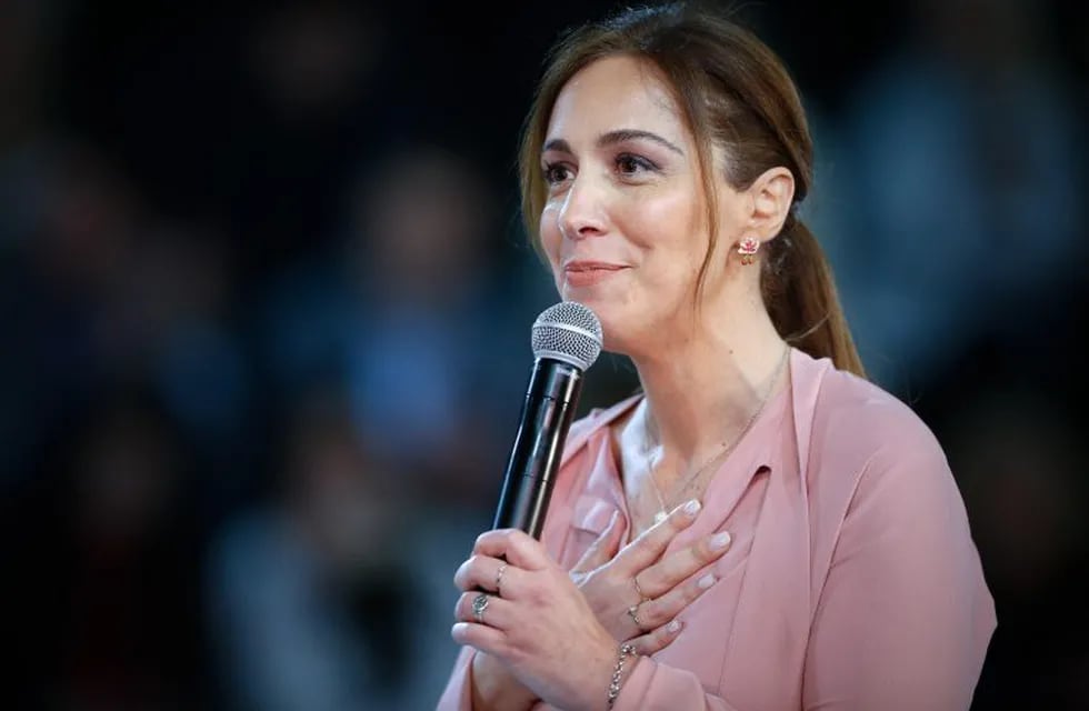 La gobernadora de la provincia de Buenos Aires, María Eugenia Vidal, habla durante el cierre de campaña de las elecciones primarias. Crédito: EFE/Juan Ignacio Roncoroni.