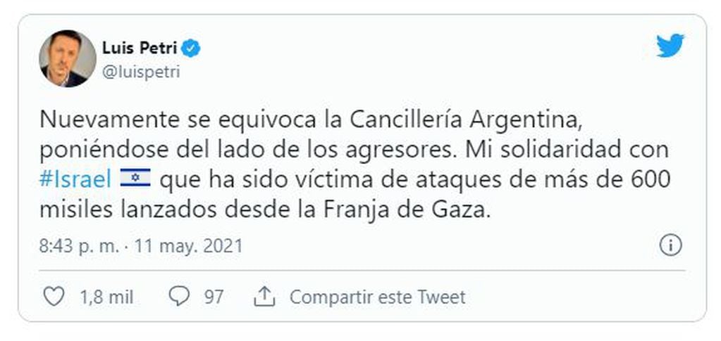 La oposición repudió el comunicado de la Cancillería Argentina sobre lel conflicto en la Franja de Gaza.