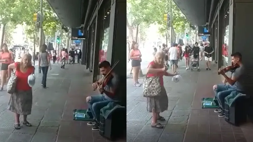 Una mujer se hizo viral en Mendoza por bailar al ritmo de la música de un artista callejero.