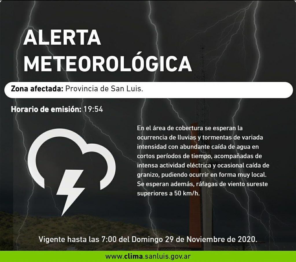 Alerta meteorológica para San Luis
