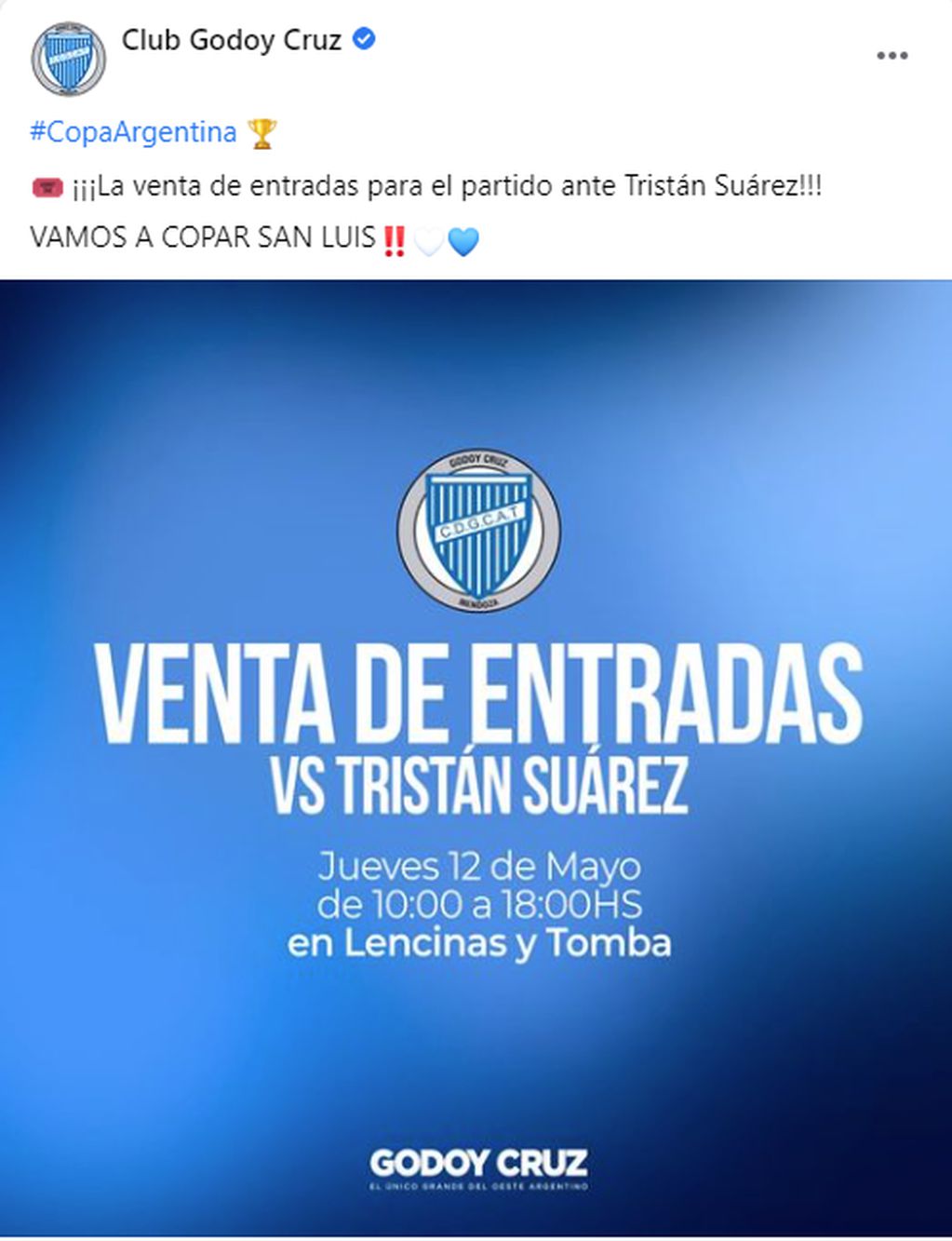 Venta de entradas Godoy Curz vs. Tristán Suárez