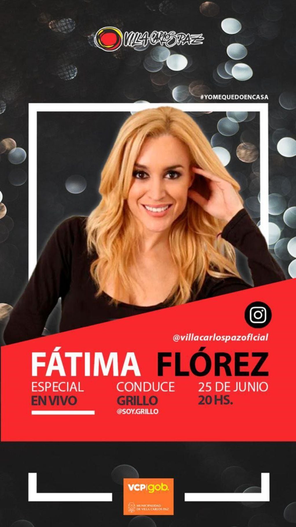 Fátima Flórez en una transmisión en vivo para Carlos Paz y el mundo.