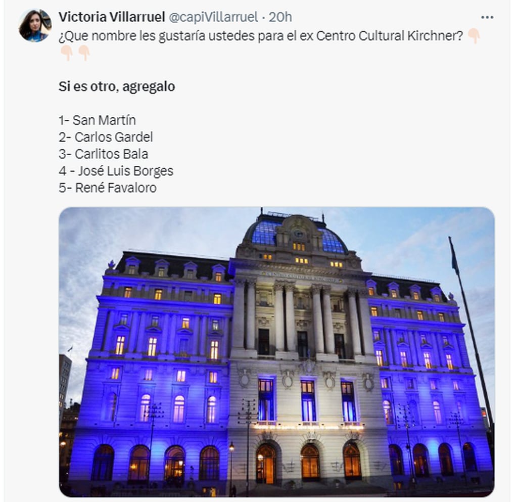 El tuit de Victoria Villarruel sobre el CCK.
