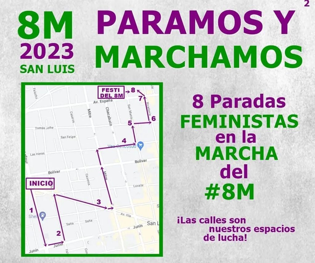 Movilización feminista por el 8M en San Luis.