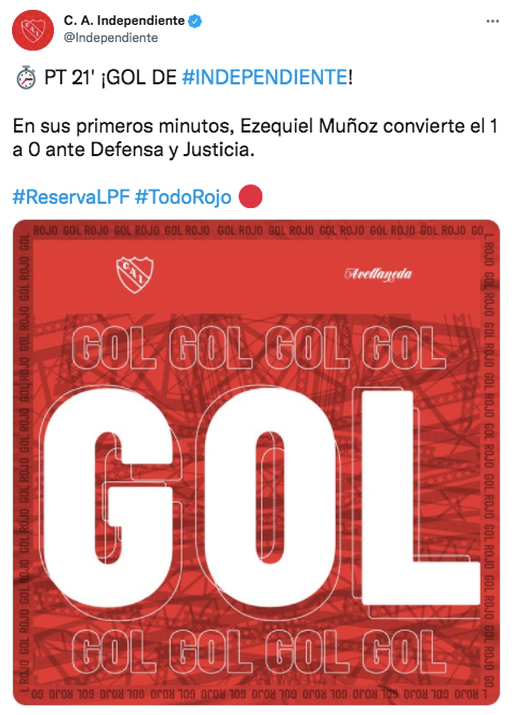 Ezequiel Muñoz sumó sus primeros minutos en la Reserva de Independiente y anotó un gol.