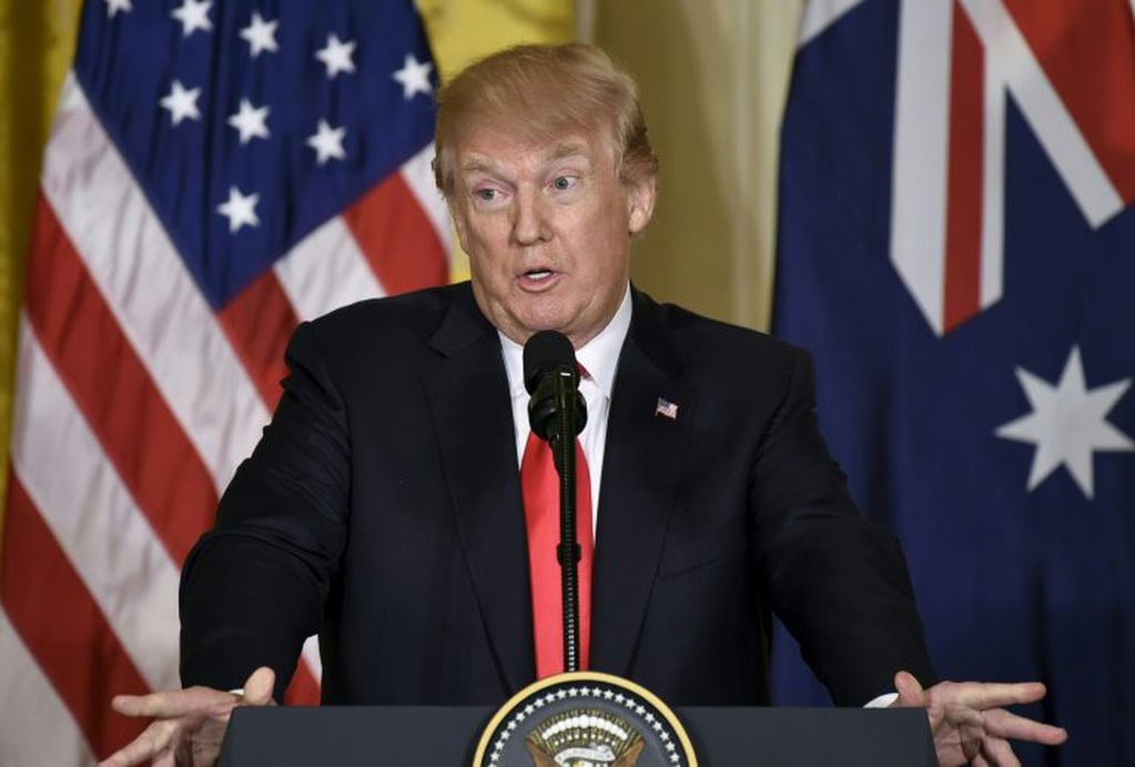 US President Donald Trump speaks during a joint press conference with Australian Prime Minister Malcolm Turnbull in the East Room of the White House in Washington, DC, February 23, 2018. / AFP PHOTO / SAUL LOEB