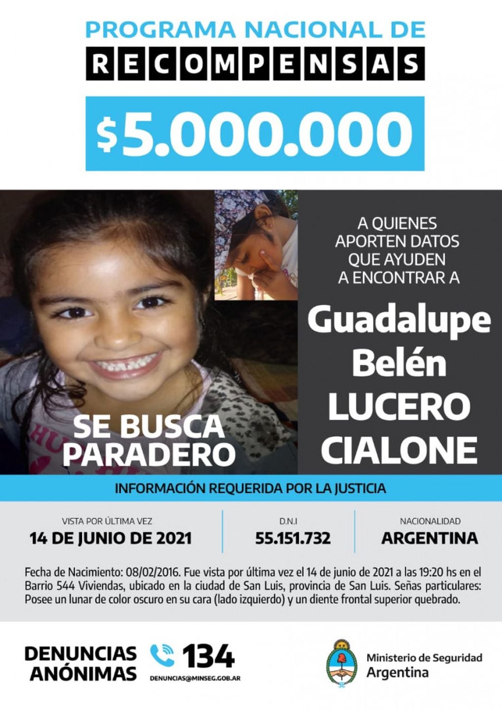 Actualizaron las fotos de Guadalupe Lucero: es clave seguir difundiendola.