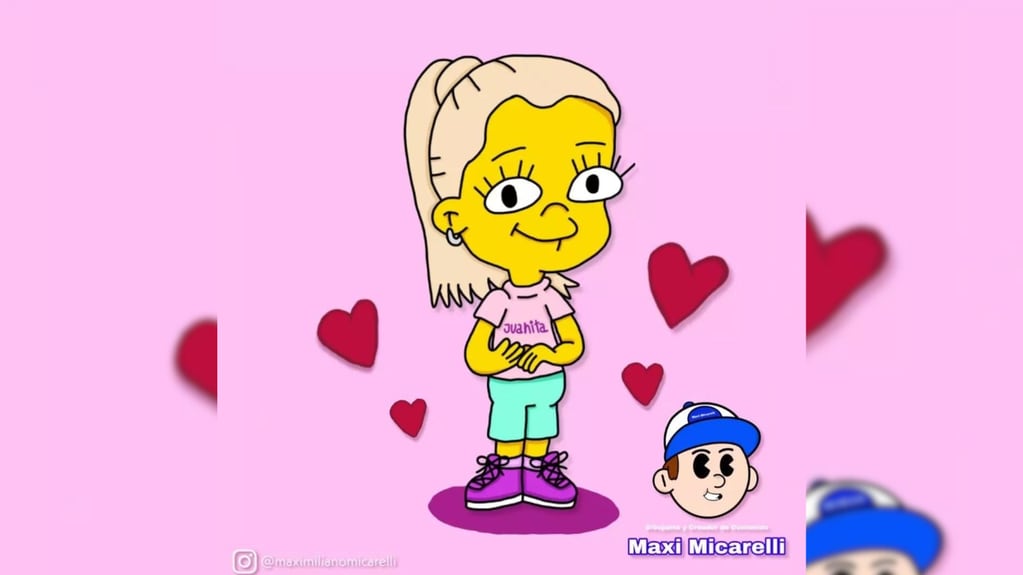 Juanita Ghiotti al estilo Simpsons: un artista mendocino hizo una tierna caricatura de la pequeña que se ganó el corazón de todos
