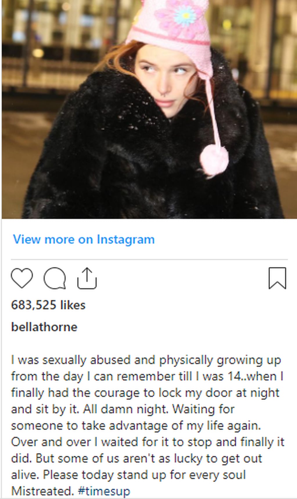 Bella Thorne contó que fue víctima de abuso sexual cuando era una niña.