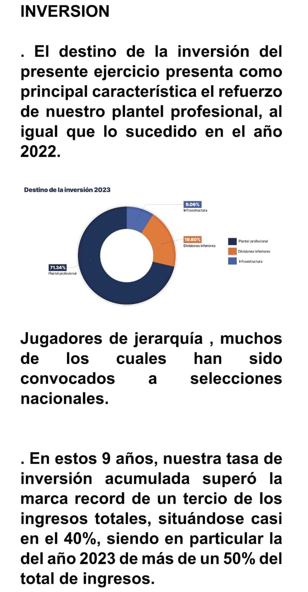 Algunos de los datos mostrados por Andrés Fassi durante la Asamblea 2024 en Talleres.