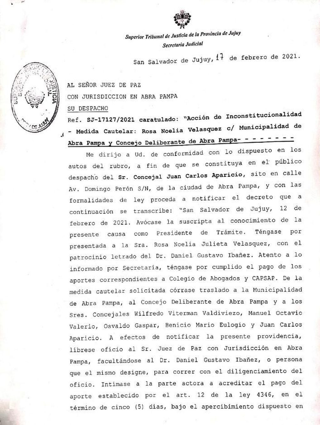 La concejal Velásquez solicitó una medida cautelar interpretando que es inconstitucional el juicio político entablado en su contra.