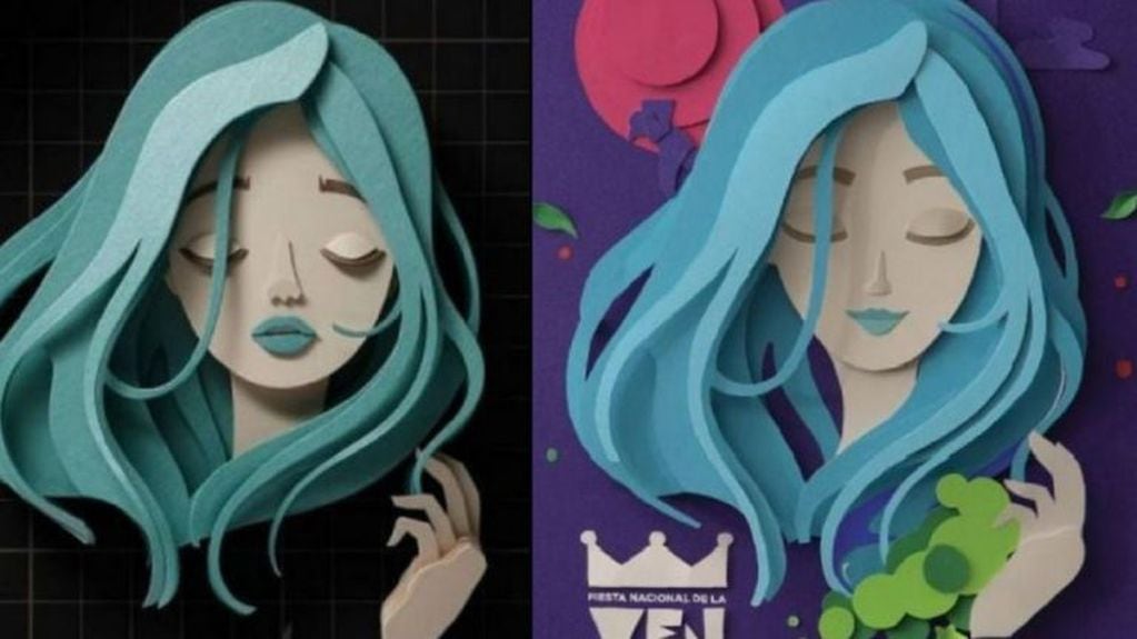 A la izquierda, la obra del artista filipino Battery Full. A la derecha, el afiche que Pepecraft "creó" para la Vendimia 2019.