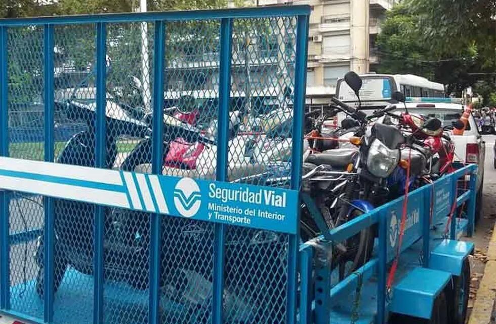 Motos remitidas al corralón municipal en Rosario.