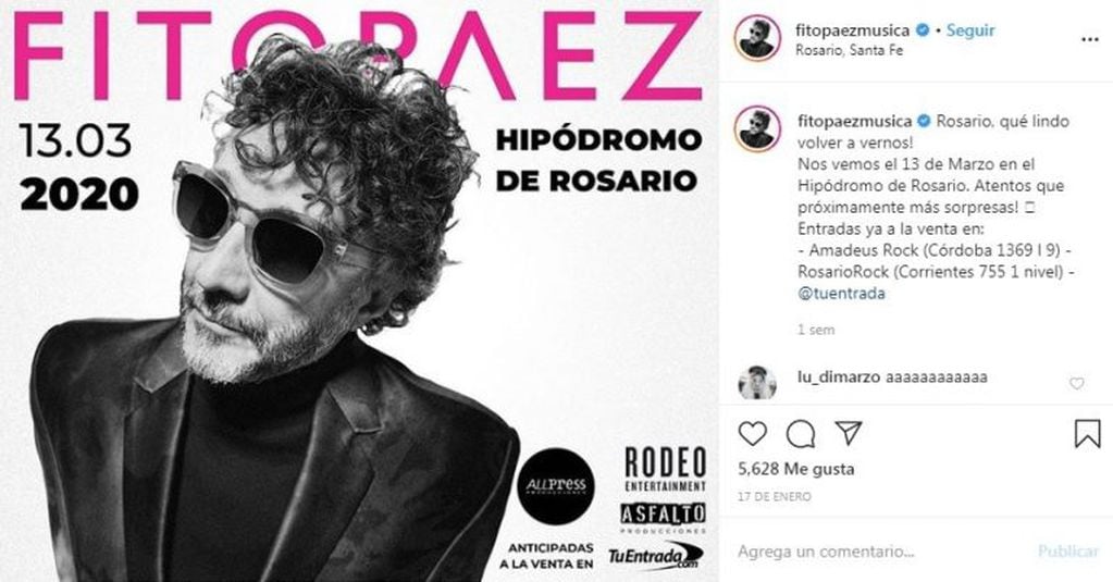 Fito Páez presentará su nuevo disco en Rosario (@fitopaezmusica)