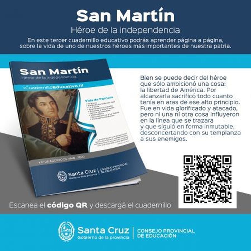 El CPE brinda el cuadernillo educativo sobre el Gral. San Martin en un nuevo aniversario de su muerte.