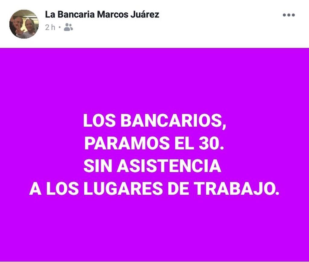 Paro de bancos en Marcos Juárez.