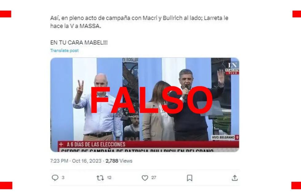 Horacio Rodríguez Larreta no hizo un saludo peronista en el cierre de campaña de Patricia Bullrich en la Ciudad de Buenos Aires.