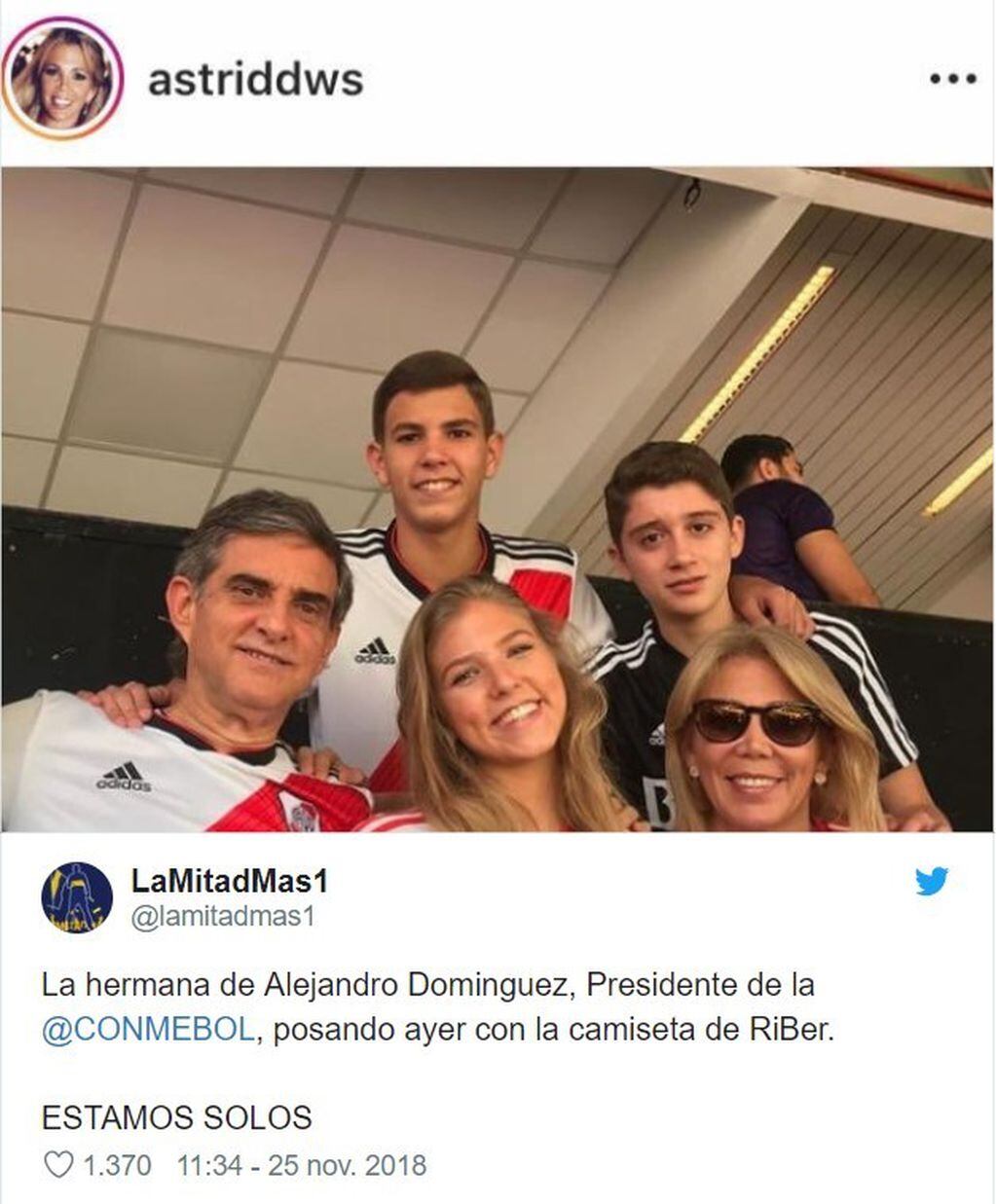Una foto de la hermana del presidente de Conmebol enfureció a los hinchas de Boca