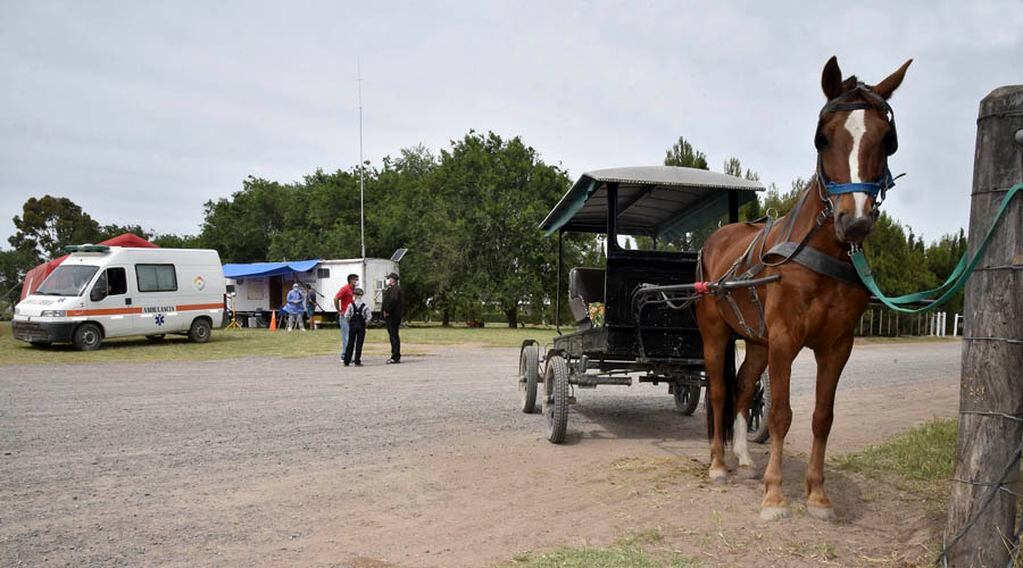Las familias se trasladan en carros tirados por caballos 