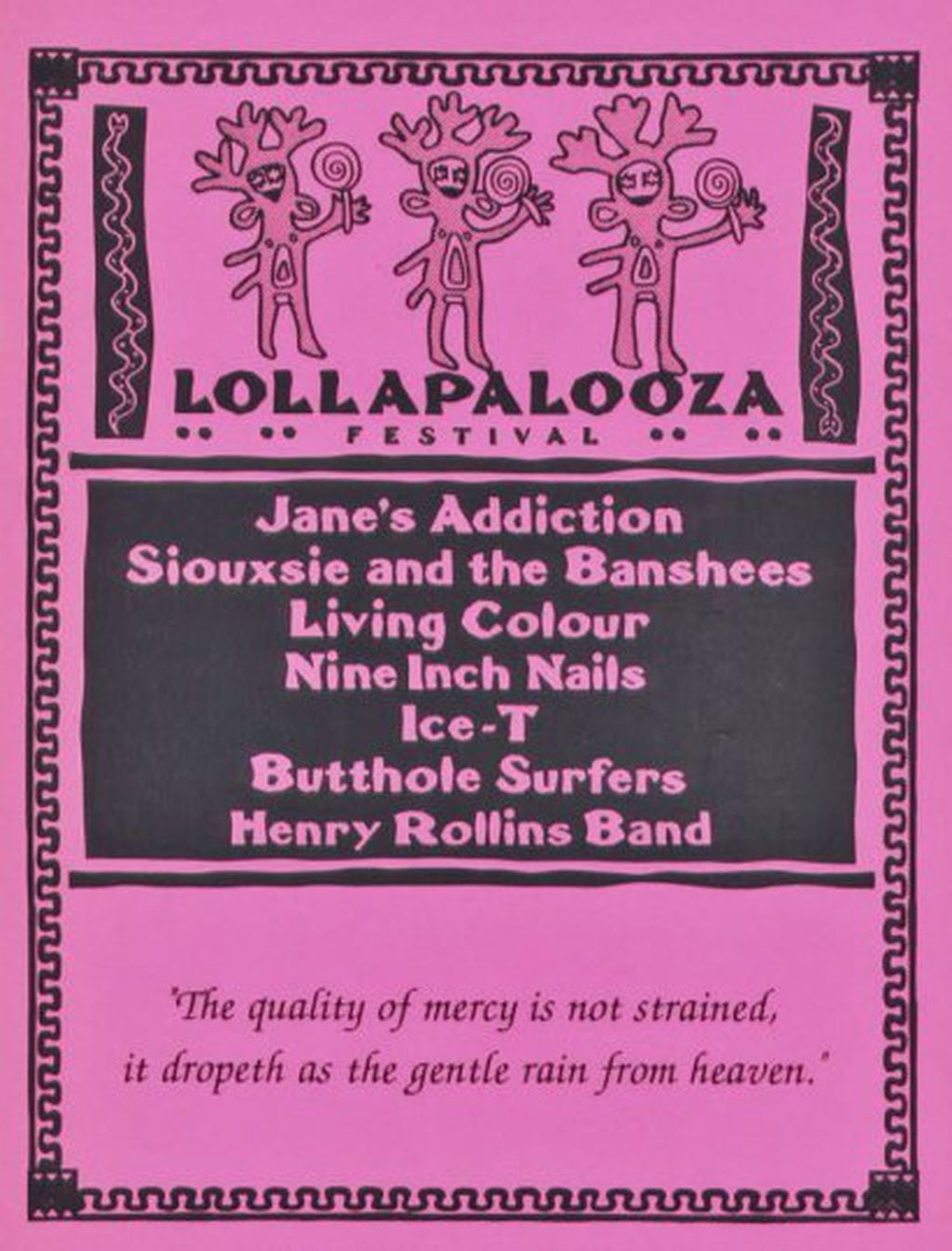 Afiche del Lollapalooza original, que tiene al pie una cita de Shakespeare. (Captura)