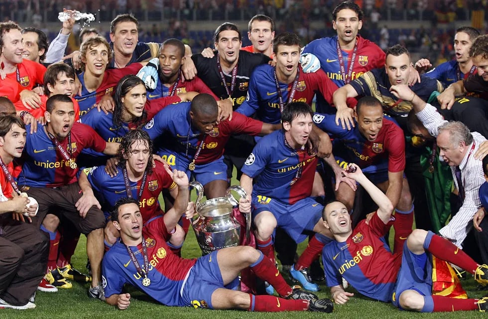 EDITORIAL USE ONLY
Mandatory Credit: Photo by Ed Sykes/Shutterstock (8492087em)
Barcelona Players Celebrate After Winning the Champions League Italy Rome
Barcelona V Manchester United - 27 May 2009