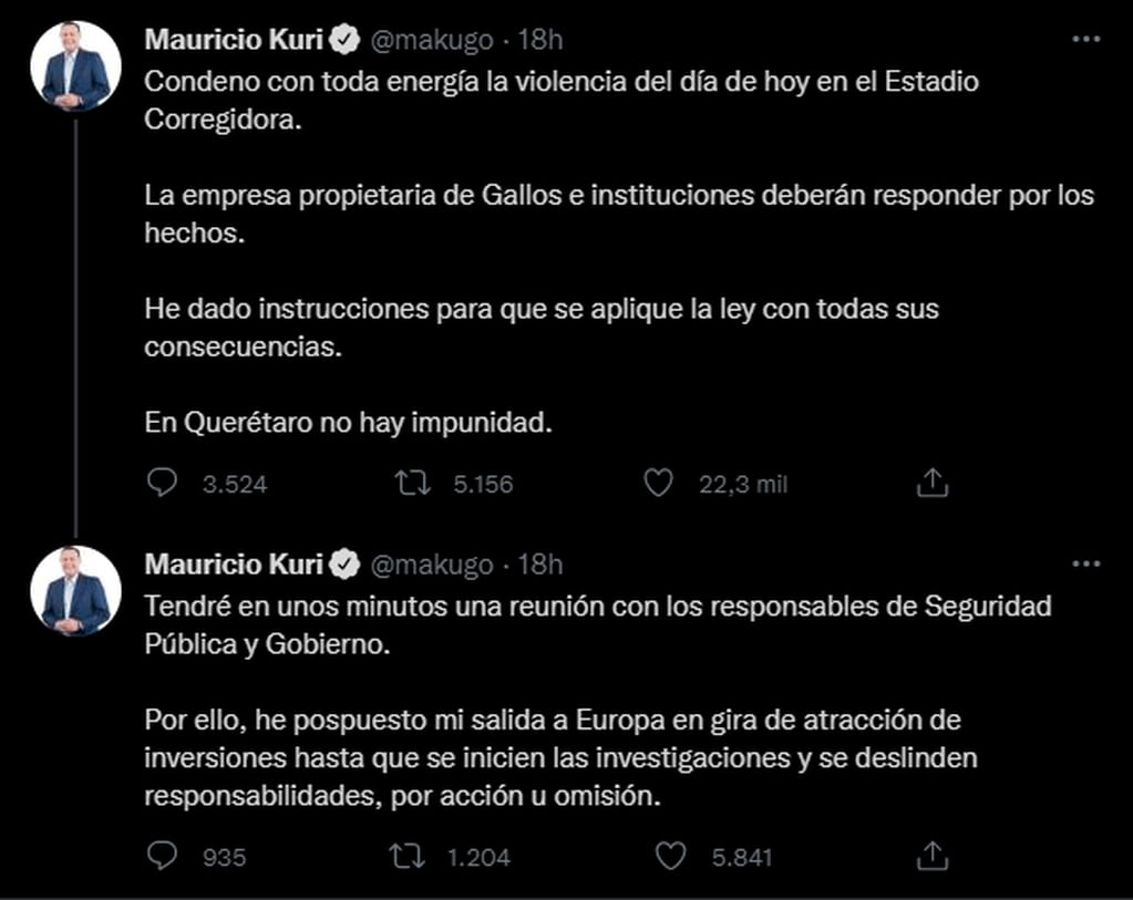 Las palabras de Mauricio Kuri, gobernador del Estado de Querétaro.