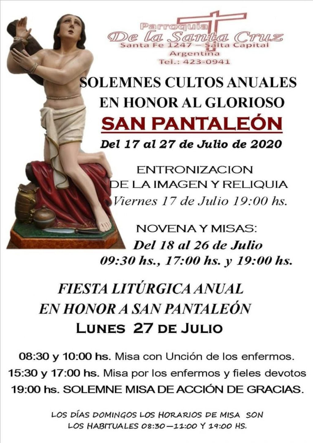 Salta celebra a San Pantaleón (Facebook Parroquia de la Santa Cruz)