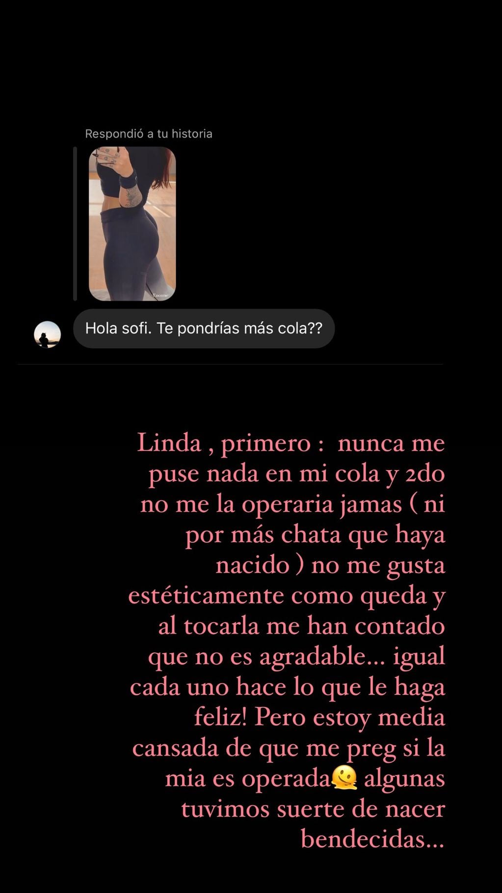Sofía Clerici recibió una picante pregunta en Instagram y su respuesta fue contundente: “No me operaría jamás…”